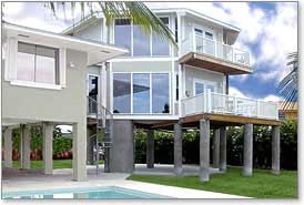 Hurricane proof two-story stilt house design built in the Florida Keys with panoramic views