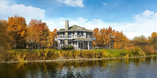 Two-story Topsider home built on a lake Two-story Topsider home built on a lake