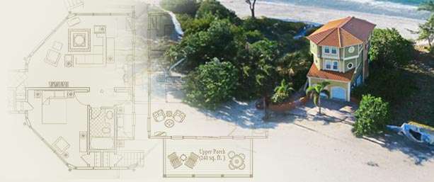 Florida Gulf Coast Elevated Beach House | Timber Frame Hurricane-Resistant Home Florida Gulf Coast beach house on concrete pilings with timber frame, ocean views, and flood-safe garage.