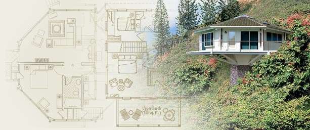 Hawaiian Pedestal Home with Pacific Ocean Views | Seismic-Resistant Design Pedestal home on a Hawaiian mountainside with seismic resistance and sweeping Pacific Ocean views.