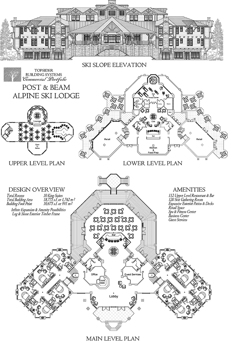 Commercial Collection COMM-Alpine-Ski-Lodge-Post-Beam-Slope-Elevation-Amenities-Floor-Plan (18775 sq. ft.)  Bedrooms,  Baths