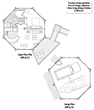 GARAGE APARTMENTS House Plan GA-0202 (1200 Sq. Ft.) 1 Bedrooms 1 Bathrooms