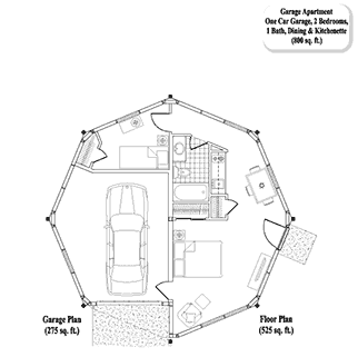 GARAGE APARTMENTS House Plan GA-0302 (800 Sq. Ft.) 2 Bedrooms 1 Bathrooms
