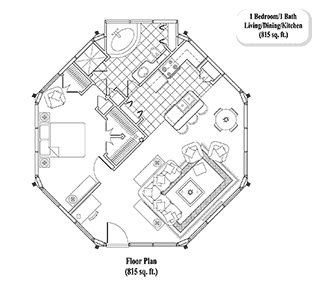 GUEST HOUSE House Plan GH-0303 (815 Sq. Ft.) 1 Bedrooms 1 Bathrooms