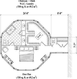 MASTER BEDROOMS House Plan MB-0103 (530 Sq. Ft.) 1 Bedrooms 1 Bathrooms