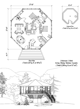 Pedestal House Plan PD-0421 (1250 Sq. Ft.) 2 Bedrooms 2 Bathrooms