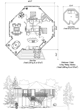 Pedestal House Plan PD-0425 (1450 Sq. Ft.) 2 Bedrooms 2 Bathrooms