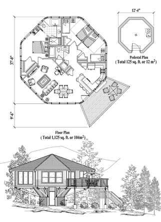 Pedestal House Plan PD-0428 (1250 Sq. Ft.) 3 Bedrooms 2 Bathrooms