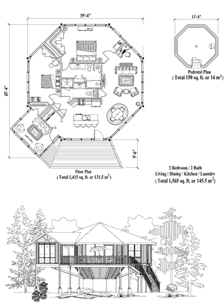 Pedestal House Plan PD-0524 (1565 Sq. Ft.) 2 Bedrooms 2 Bathrooms