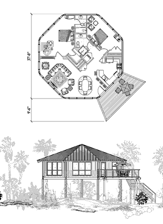 Piling House Plan PG-0402 (1135 Sq. Ft.) 2 Bedrooms 2 Bathrooms