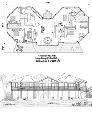 Piling House Plan PG-0408 (2685 Sq. Ft.) 4 Bedrooms 3.5 Bathrooms