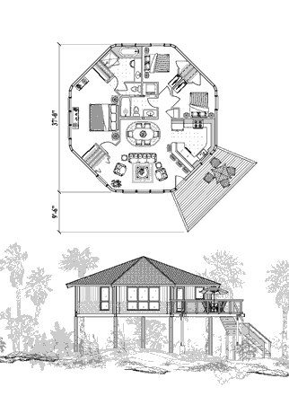 Piling House Plan PG-0416 (1135 Sq. Ft.) 3 Bedrooms 2 Bathrooms