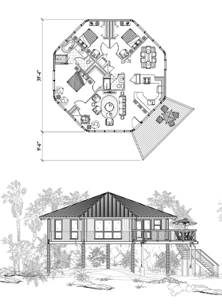 Piling House Plan PG-0502 (1250 Sq. Ft.) 3 Bedrooms 2 Bathrooms
