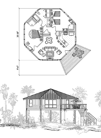 Piling House Plan PG-1105 (1000 Sq. Ft.) 2 Bedrooms 1 Bathrooms