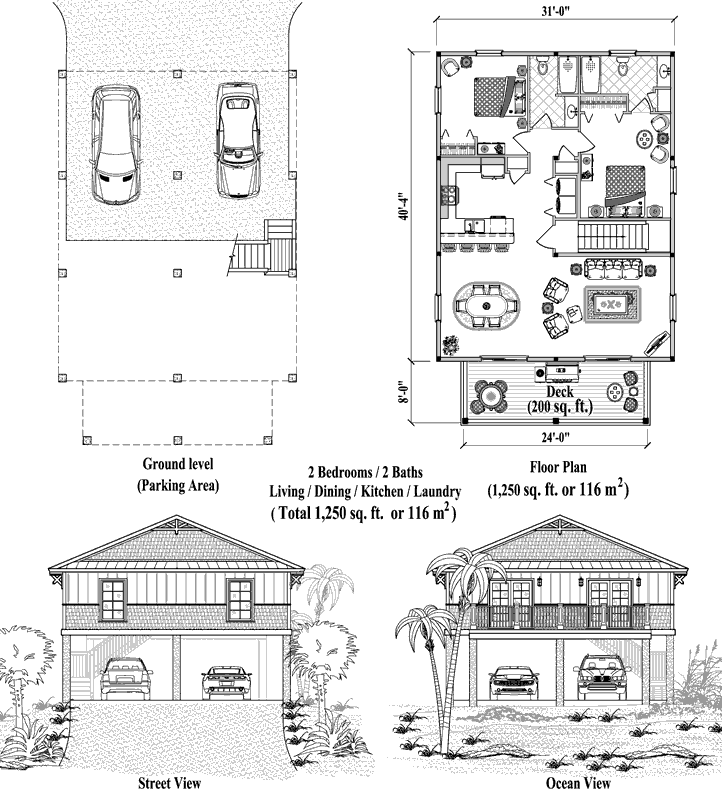 Piling Prefab Online House Plan Collection PG-2104 (1250 sq. ft.) 2 Bedrooms, 2 Baths