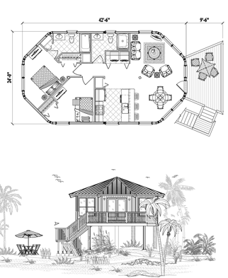 Piling House Plan PGE-0104 (920 Sq. Ft.) 2 Bedrooms 2 Bathrooms