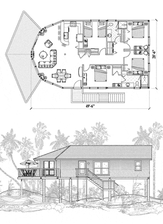 Piling House Plan PGE-0202 (1305 Sq. Ft.) 4 Bedrooms 2 Bathrooms