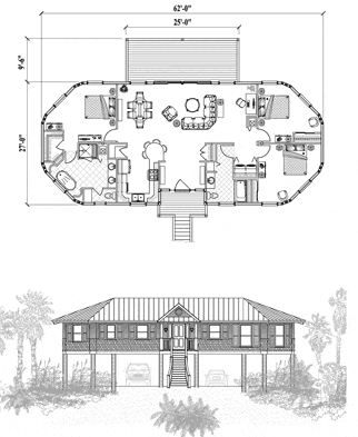 Piling House Plan PGE-0205 (1525 Sq. Ft.) 3 Bedrooms 2 Bathrooms