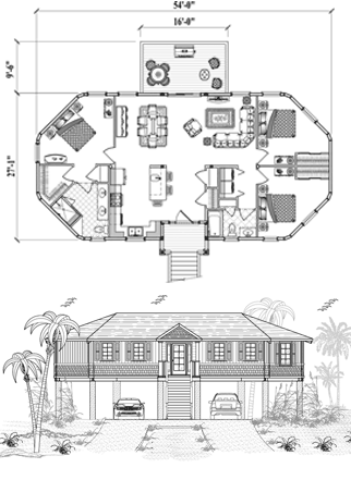 Piling House Plan PGE-0207 (1315 Sq. Ft.) 3 Bedrooms 2 Bathrooms