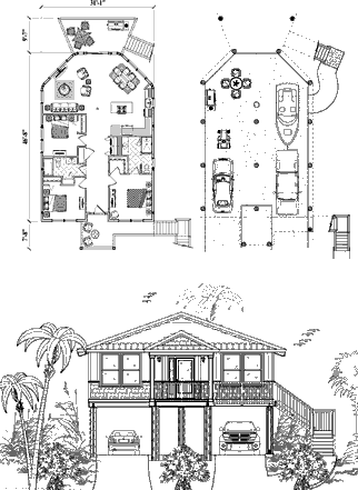 Piling House Plan PGE-0308 (1360 Sq. Ft.) 3 Bedrooms 2 Bathrooms