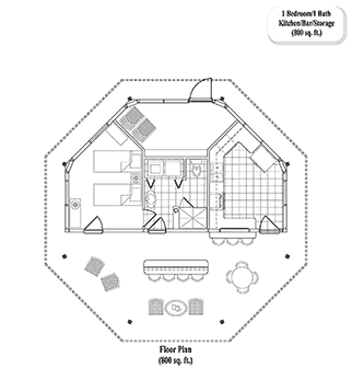 POOL HOUSE / STUDIO House Plan PH-0302 (800 Sq. Ft.) 1 Bedrooms 1 Bathrooms