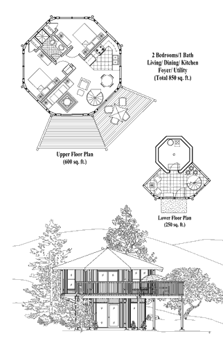 Enclosed Pedestal House Plan PL-0201 (850 Sq. Ft.) 2 Bedrooms 1 Bathrooms