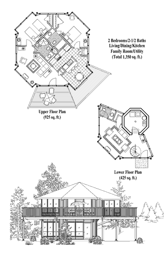 Enclosed Pedestal House Plan PL-0303 (1350 Sq. Ft.) 2 Bedrooms 2.5 Bathrooms