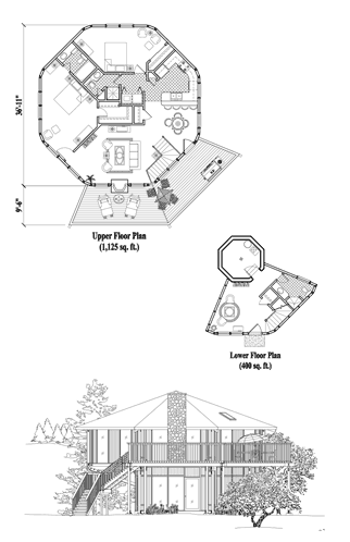 Enclosed Pedestal House Plan PL-0401 (1525 Sq. Ft.) 2 Bedrooms 3 Bathrooms