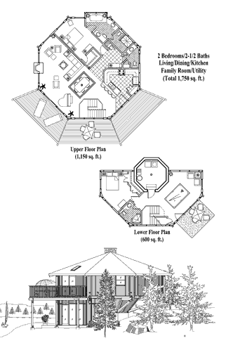 Enclosed Pedestal House Plan PL-0402 (1750 Sq. Ft.) 2 Bedrooms 2.5 Bathrooms