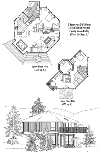 Enclosed Pedestal House Plan PL-0407 (1910 Sq. Ft.) 2 Bedrooms 2.5 Bathrooms