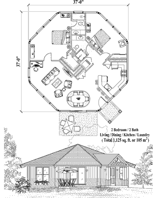 Patio House Plan PT-0423 (1125 Sq. Ft.) 2 Bedrooms 2 Bathrooms