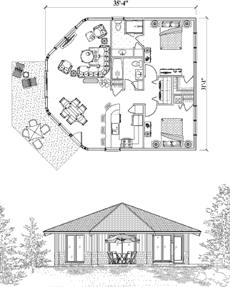 Patio House Plan PTE-0324 (1250 Sq. Ft.) 2 Bedrooms 2 Bathrooms