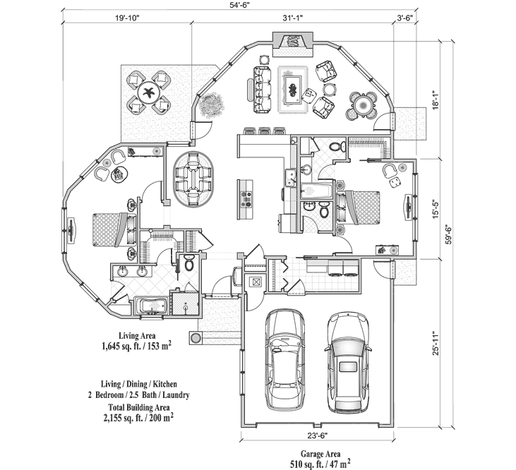 Signature Design Prefab Online House Plan Collection SDC-0309 (2155 sq. ft.) 2 Bedrooms, 2 1/2 Baths