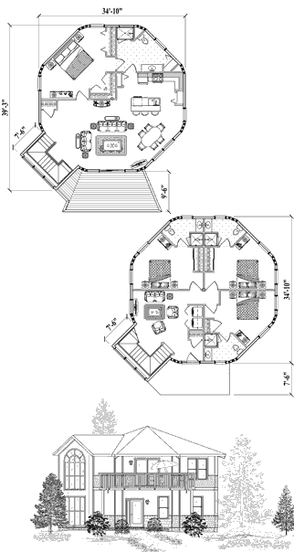 Two-Story House Plan TS-1101 (2180 Sq. Ft.) 4 Bedrooms 4 Bathrooms
