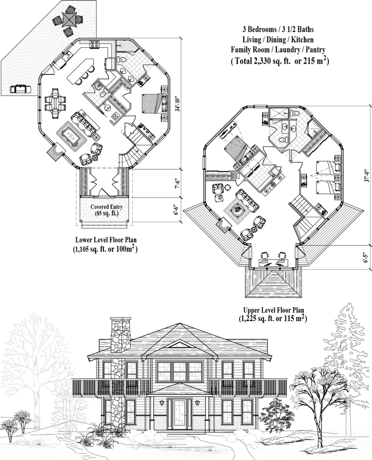 Prefab Two-Story House Plan - TS-0408 (2330 sq. ft.) 3 Bedrooms, 3 1/2 Baths