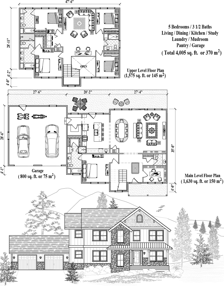 Prefab Two-Story House Plan - TS-2102 (4005 sq. ft.) 5 Bedrooms, 3 1/2 Baths