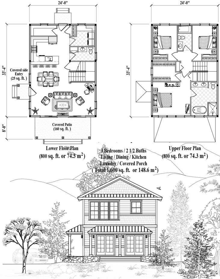 Prefab Two-Story House Plan - TS-2106 (1600 sq. ft.) 3 Bedrooms, 2 1/2 Baths